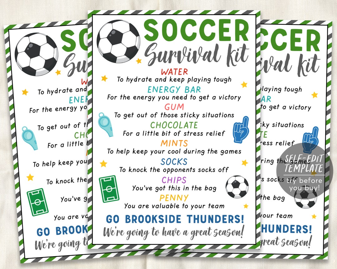 Soccer Survival Kit Gift Tags Editable Template, Soccer Player Team ...