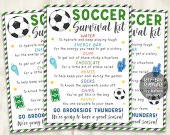 Soccer Survival Kit Gift Tags Editable Template, Soccer Player Team Gift Idea, Kids School Sports, Snack Treat Tags, Coaches Game Day