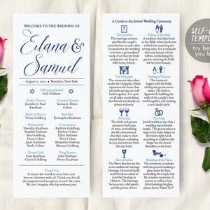 Plantilla de programa de bodas judías, explicación judía, iconos judaicos, programa mínimo, programa de bodas largo, guía del programa de bodas religiosas