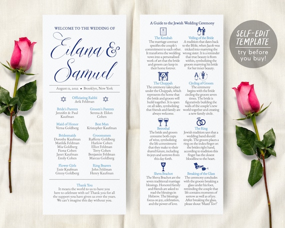 Jewish Wedding Program Template Jewish Explanation Judaica Etsy Jewish Wedding Program Template Jewish Explanation Judaica Etsy