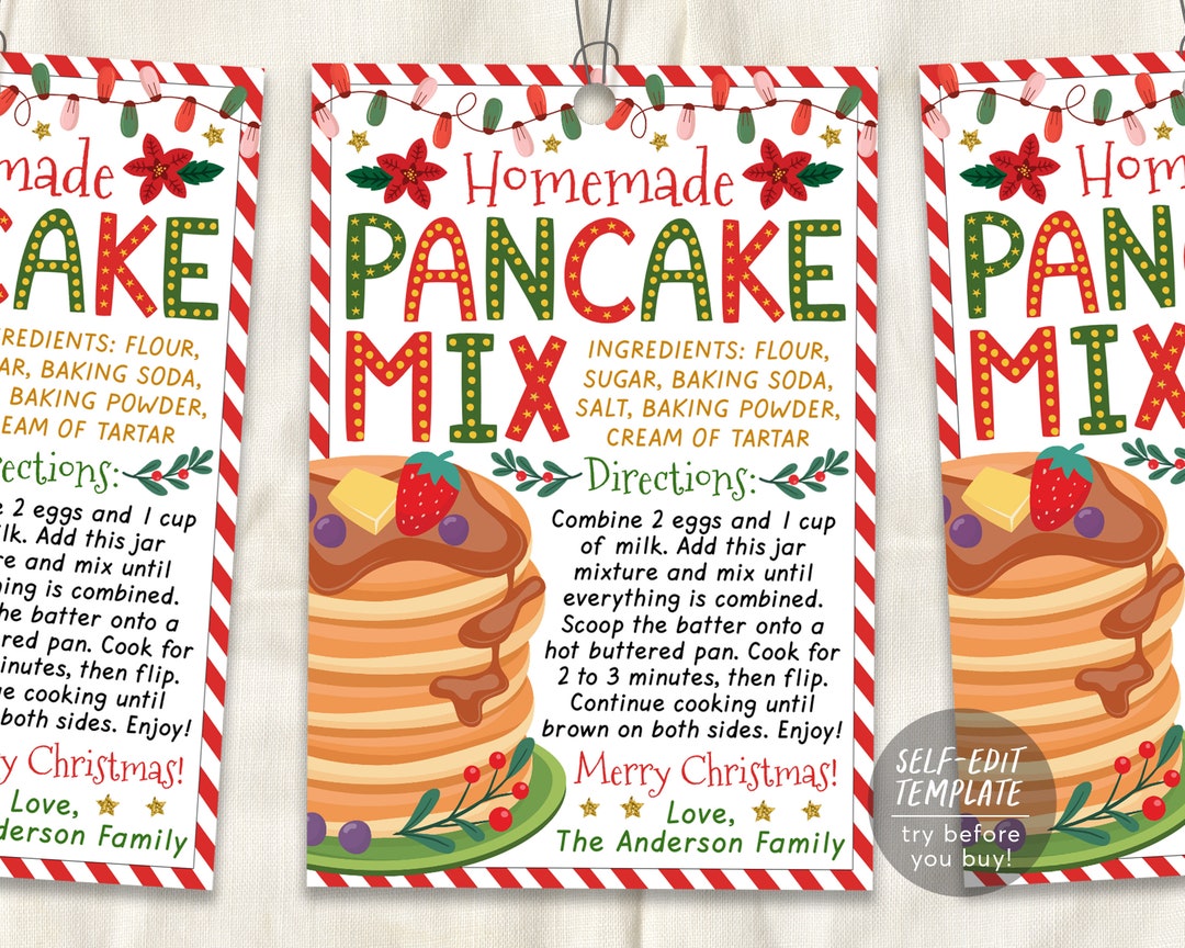 Pancake Mix Recipe Christmas Gift Tag Editable Template photo