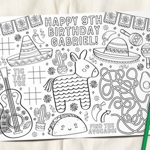 Fiesta Coloring Placemat For Kids Editable Template