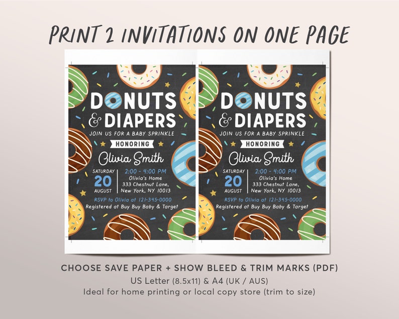 Donuts and Diapers Sprinkle Baby Shower Invitation Template Etsy