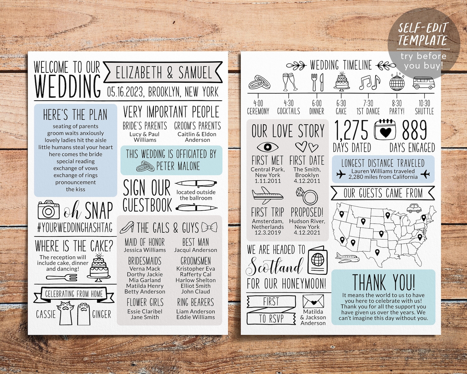 Infographic Wedding Program Editable Template, Order of Ceremony ...