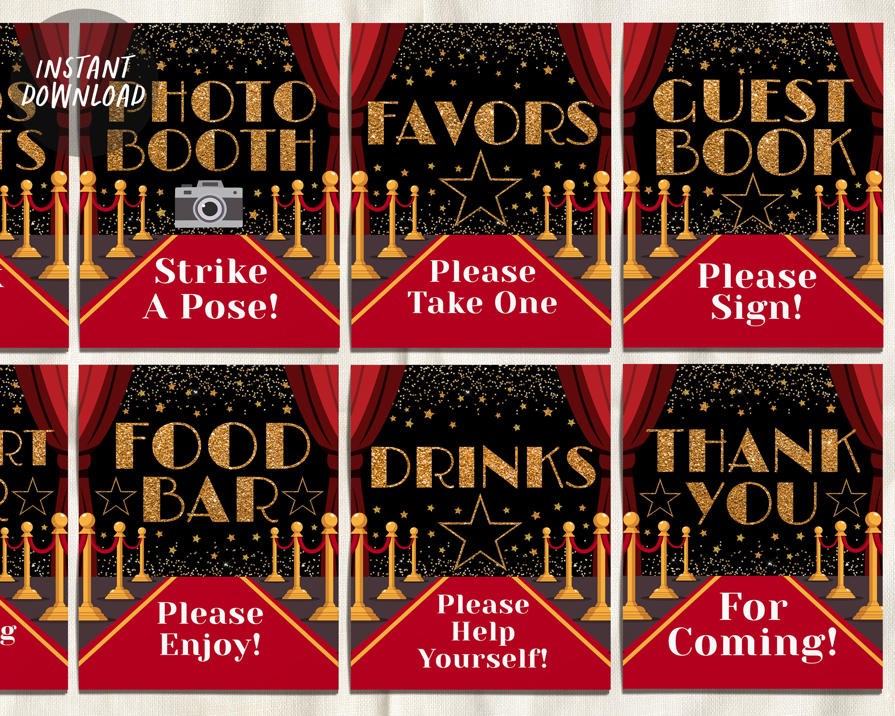 Prom Sign Kit Red Carpet Birthday Baby Shower Prom Signs BUNDLE, Hollywood Theme VIP ...