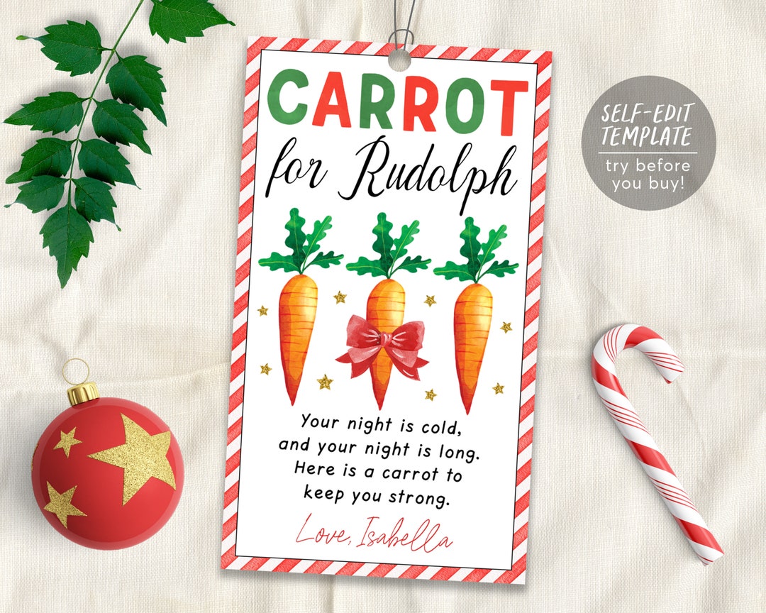 Carrot for Rudolph Tag Editable Template, Christmas Carrots for ...