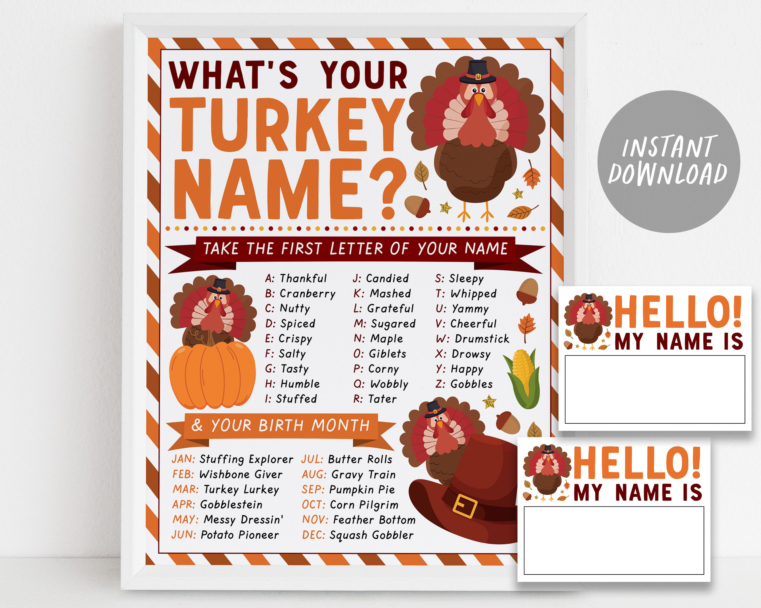 what's your turkey name game, thanksgiving dinner game activity