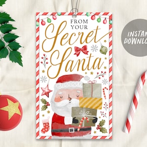 Da sua etiqueta secreta para presente do Papai Noel, entrega especial do Papai Noel de Natal, etiquetas para impressão para troca de presentes, lembrança para festa, download instantâneo
