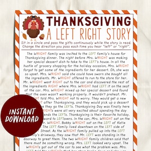 Thanksgiving Left Right Game, Left Right Story Pass the Gift Exchange Game, Fall Thanksgiving Office Party Icebreaker for Kids And Adults