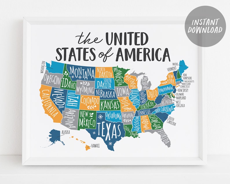 United States of America Map USA Map Wall Art for School Etsy