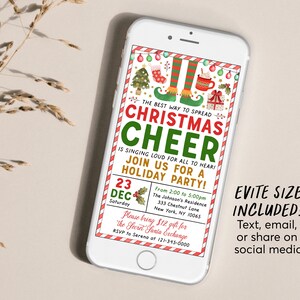 Modèle modifiable d'invitation de fête de Noël elfe, fête d'acclamation de Noël pour enfants et adultes, invitation secrète de fête d'échange de cadeau de vacances de père Noël image 3