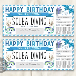 Scuba Diving Ticket Editable Template, Surprise Snorkeling Experience Reveal Gift Voucher For Him, Deep Sea Diving Trip Gift Certificate