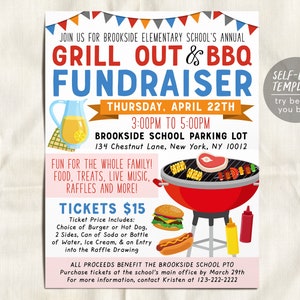BBQ Grill Out Flyer Editable Template, Family Picnic Barbecue Barbeque, Appreciation Lunch Spring Summer, PTO PTA Community School Charity