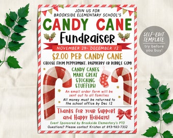 Christmas Candy Cane Fundraiser Flyer Editable Template, Holiday Community Event Invitation Printable, Xmas Event Church School PTO PTA