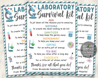 Laboratory Survival Kit Gift Tags Editable Template, Medical Lab Gifts, Lab Tech Thank You, Medical Laboratory Professionals Appreciation