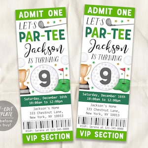 Golf Geburtstagsticket bearbeitbare Vorlage, Junge Let's Par Tee Golfball Party einladen, Kinder Sport Thema Mini Golf Turnier Evite