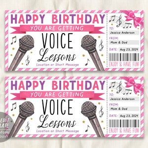 Modèle modifiable de certificat-cadeau de cours de chant, bon d'échange pour anniversaire de cours de chant, cours de musique, coaching vocal
