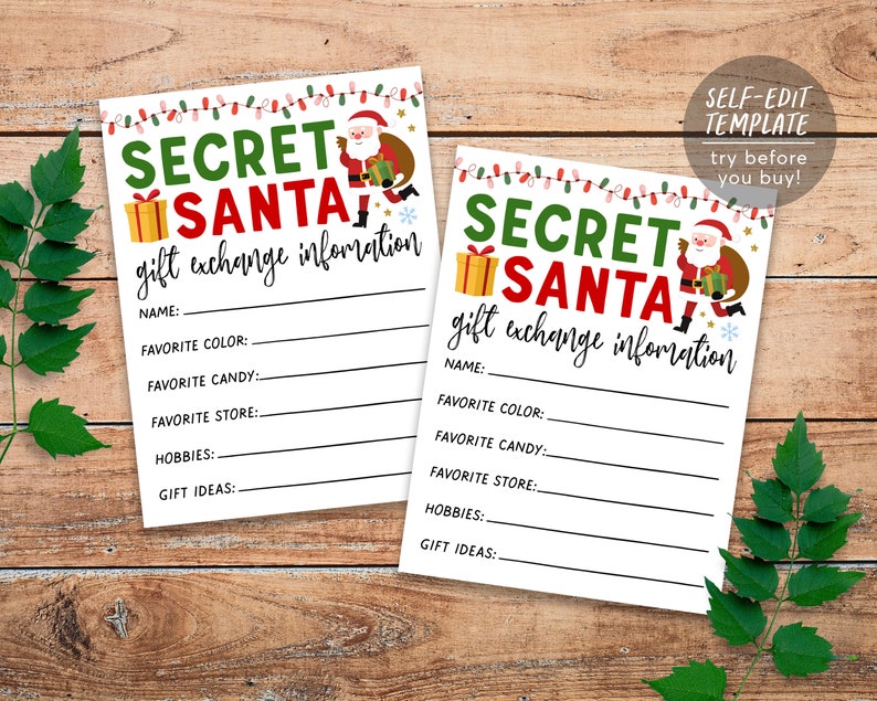 Secret Santa BUNDLE Kit Printable Editable Template Secret Etsy Secret Santa BUNDLE Kit Printable Editable Template Secret Etsy