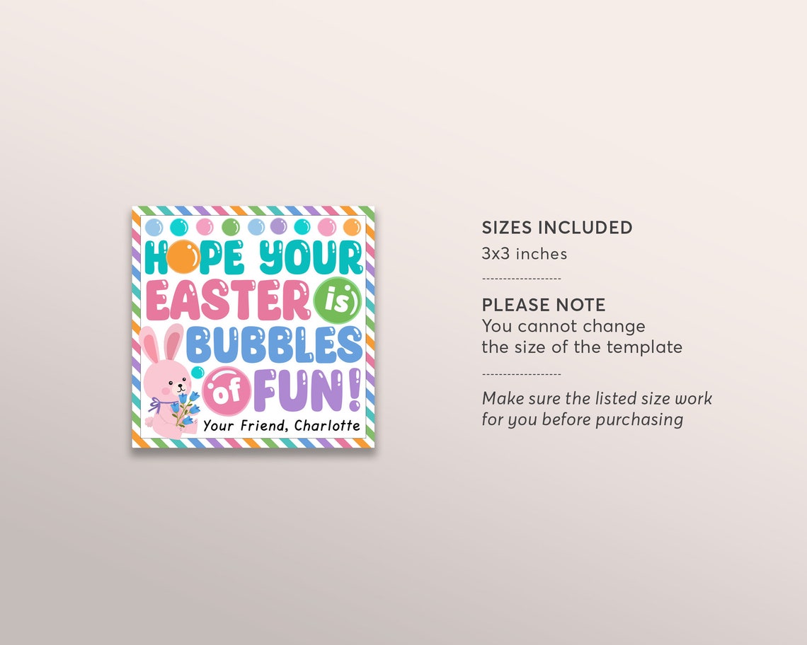 Hope Your Easter is Bubbles of Fun Favor Tags Editable Template, Spring ...