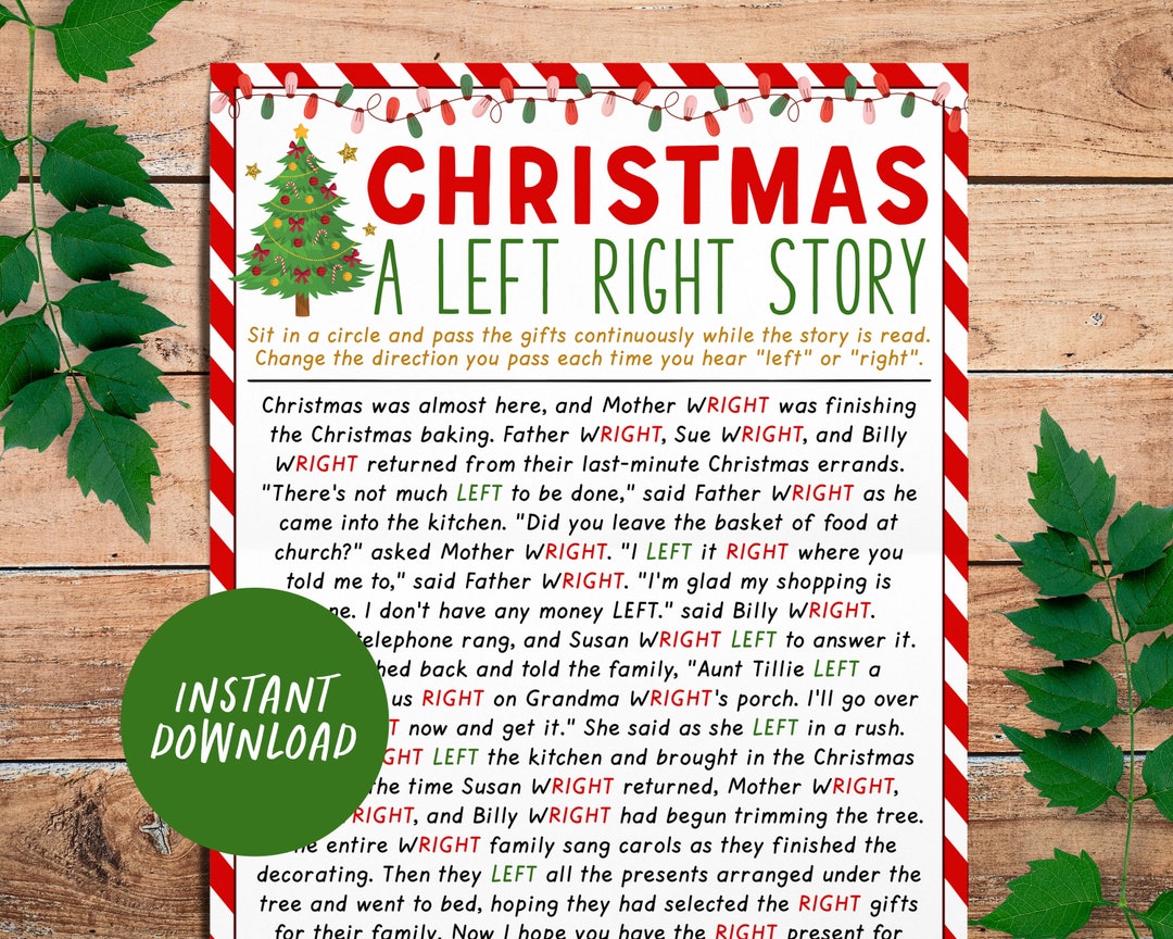 Christmas Left Right Game, Left Right Story Pass the Gift Exchange Game