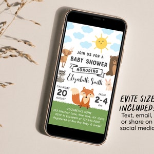 Editable Forest Animals Baby Shower Invitation Template, Gender Neutral ...