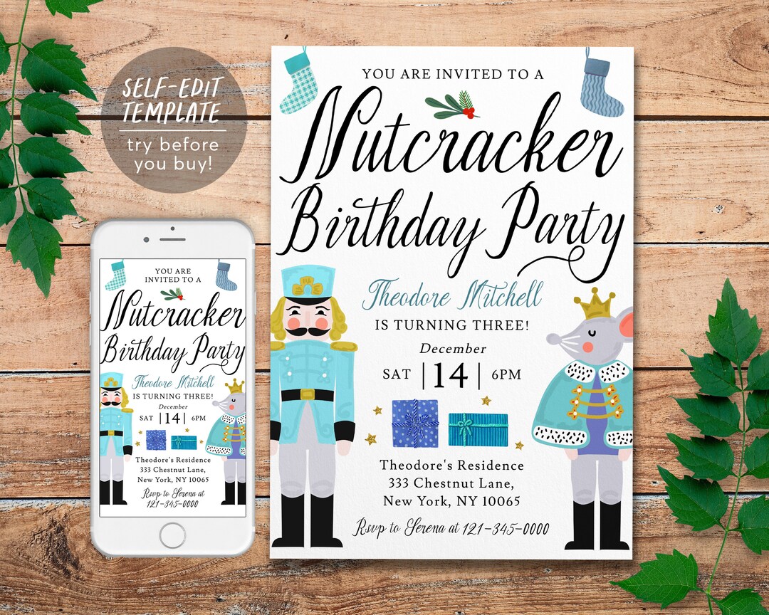 Nutcracker Birthday Party Invitation Editable Template, Boy Blue ...