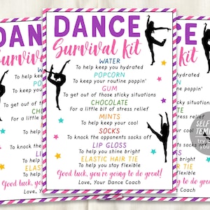 Dancer Survival Kit Gift Tags Editable Template, Dance Team Gift Idea, Dance Competition, Cheerleading Tryouts, Team Appreciation Good Luck