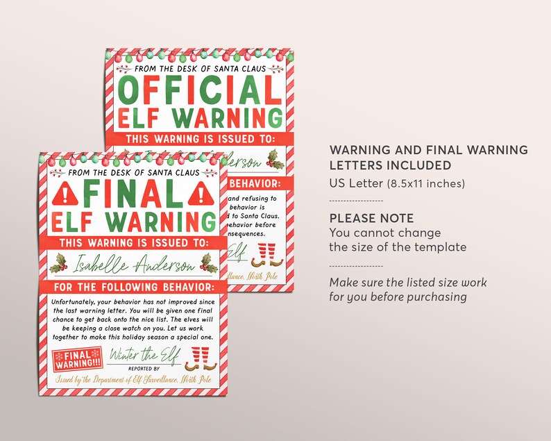 Elf Warning Report Editable Template, Official Christmas Behavior ...