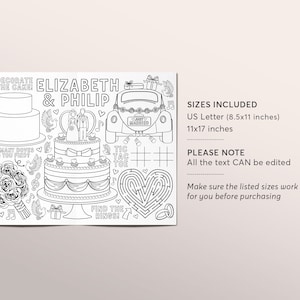 Wedding Coloring Placemat for Kids Editable Template, Personalized ...