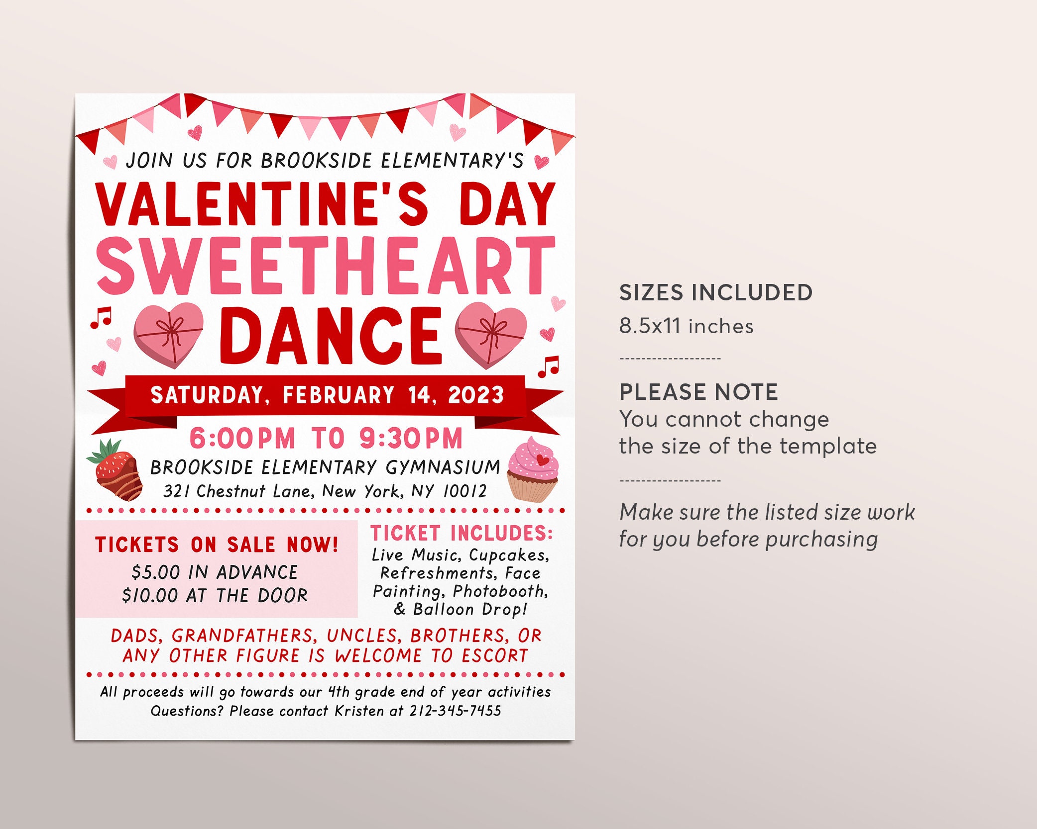 Valentine's Day Sweetheart Dance Flyer Editable Template, Valentines ...