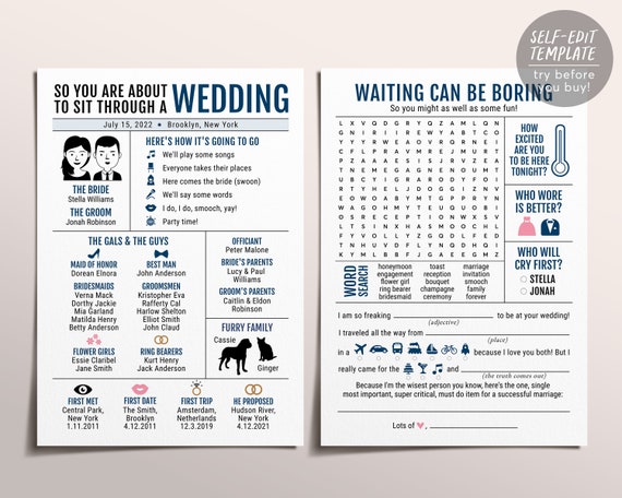 Modern Infographic Wedding Program Navy Reception Program - Etsy Modern Infographic Wedding Program Navy Reception Program - Etsy