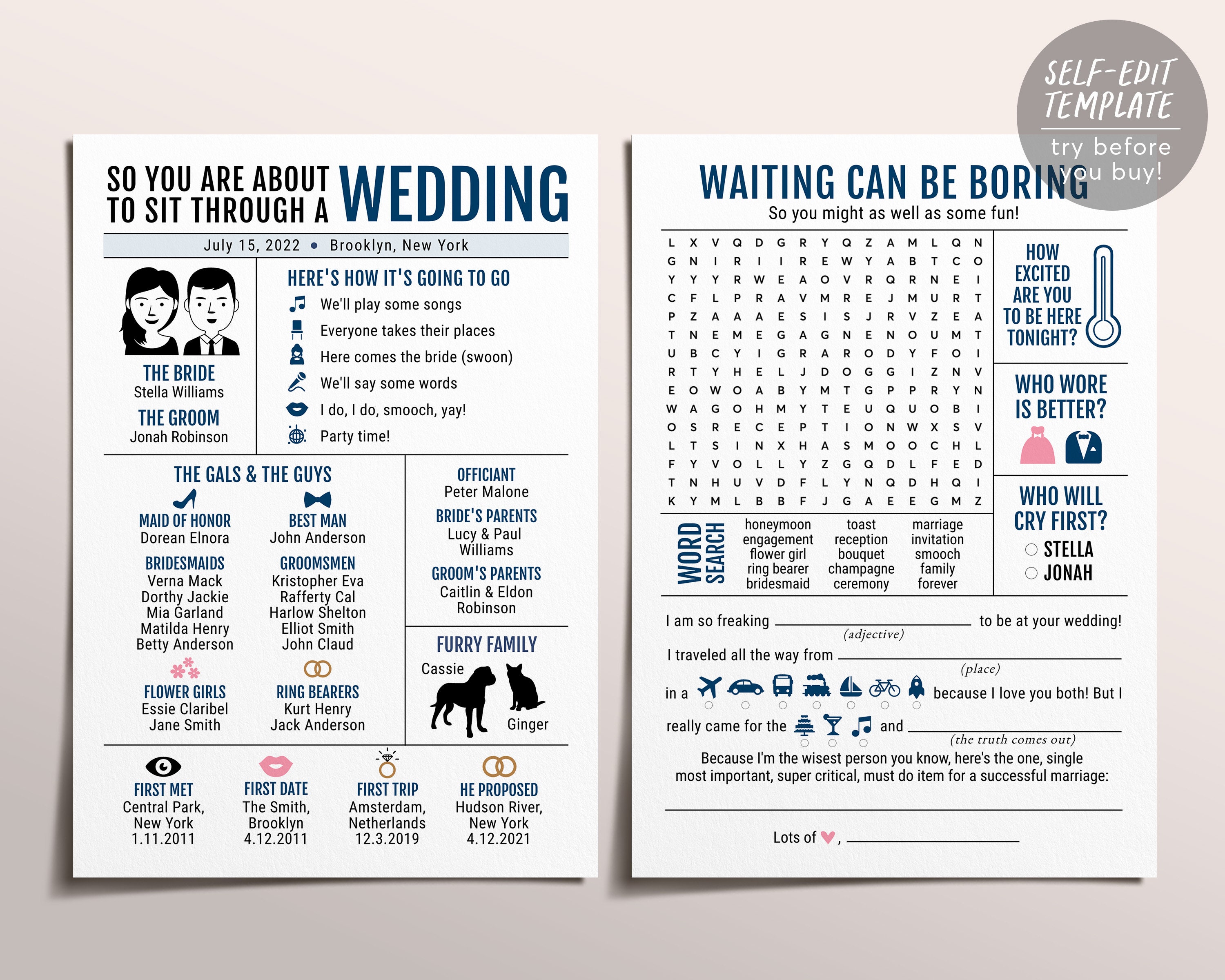 Modern Infographic Wedding Program Navy Reception Program - Etsy Modern Infographic Wedding Program Navy Reception Program - Etsy