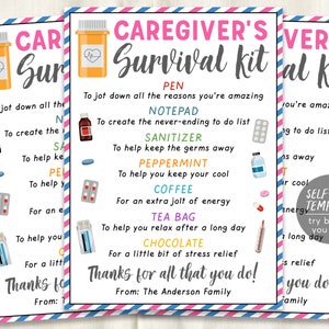 Caregiver Survival Kit Gift Tags Editable Template, Healthcare Worker Appreciation Thank You Gifts, Nurse Medical Staff Appreciation Week