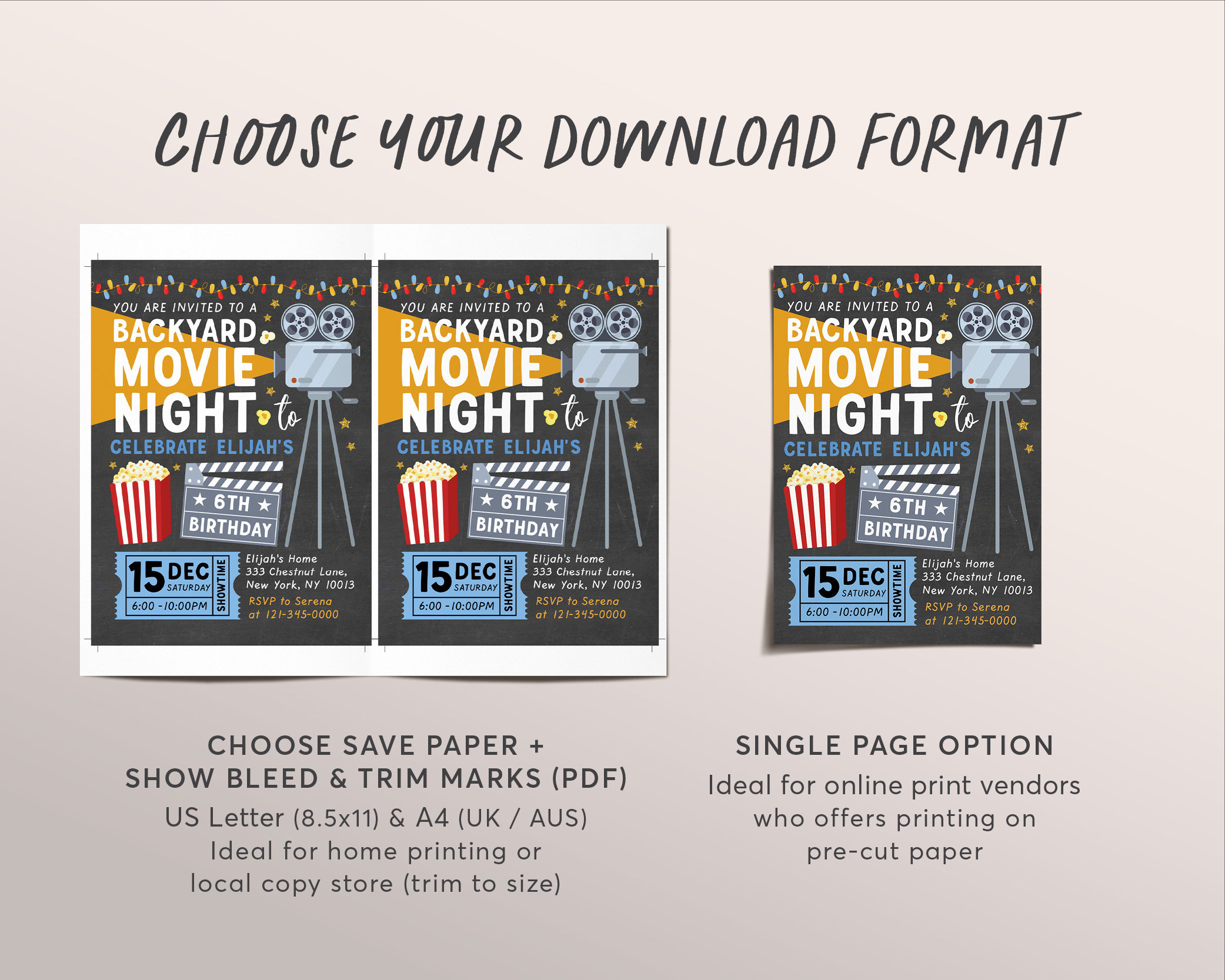 Backyard Movie Night BOY Birthday Invitation Editable Template, Outdoor ...