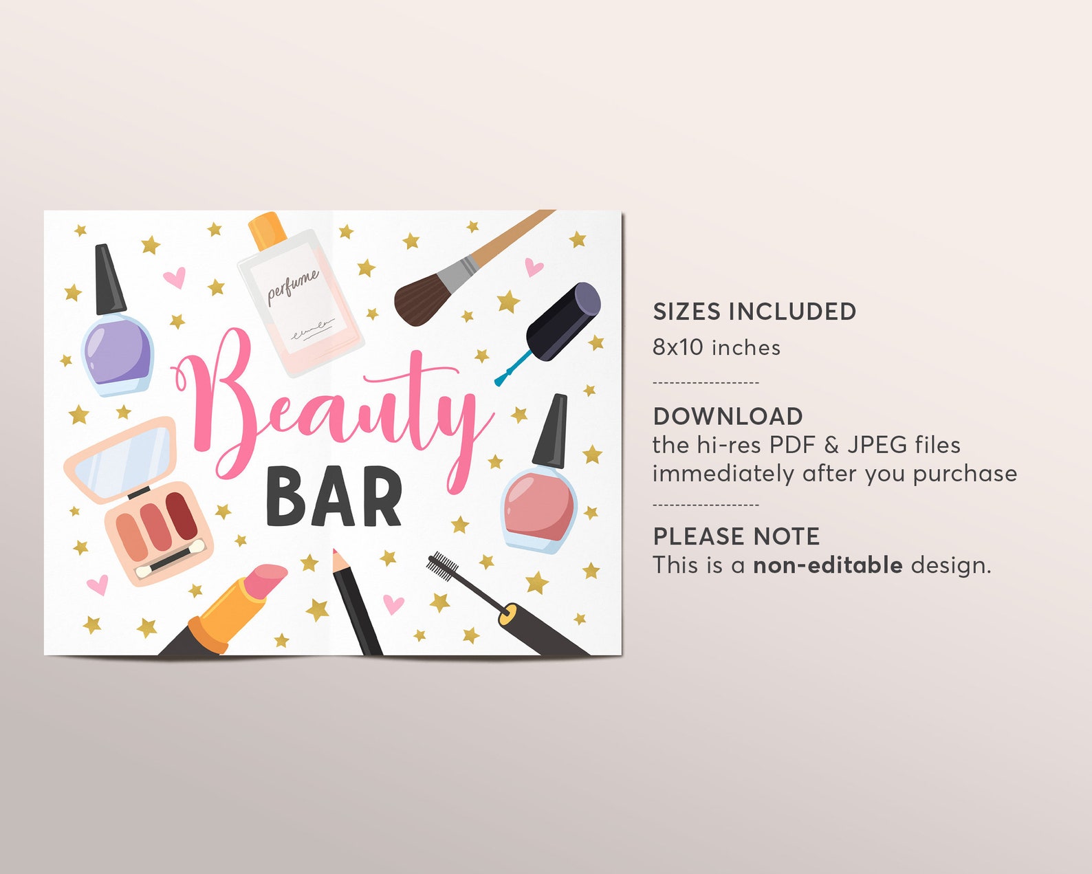 Beauty Bar Sign Printable Glam Station Makeup Makeover Party - Etsy