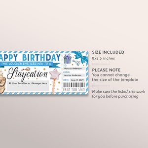 Staycation Voucher Editable Template, Birthday Party Surprise Weekend Getaway Hotel Ticket Gift ...