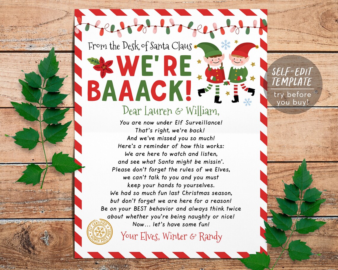 Hello Letter From Elves Editable Template Christmas We're - Etsy