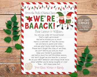 Hello Letter from Elves Editable Template, Christmas We&#39;re Back Elves Arrival Note, Elf Visiting Letter Welcome, Christmas Traditions