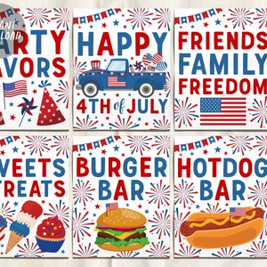 4th of July Party Signs BUNDLE, Fourth of July Decorations, Independence Day Patriotic BBQ Birthday Baby Shower Decor Printable, Burger Bar