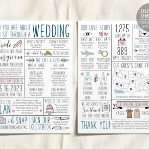 Infographic Wedding Program Editable Template, Reception Program Handdrawn Icons, Wedding Program Printable, Unique Fun Ceremony Program