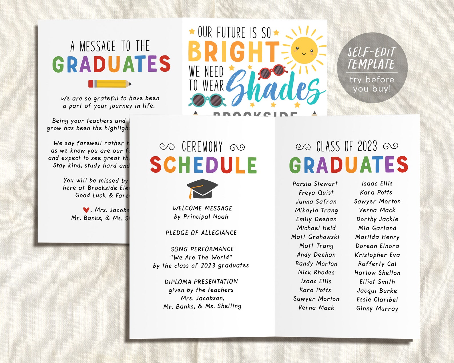 Graduation Program Editable Template for Kindergarten, Pre-k Preschool ...