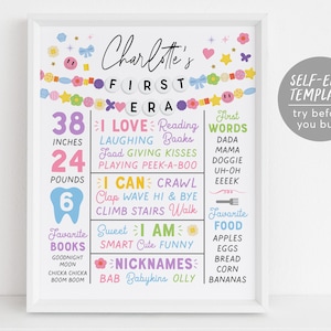 In meiner ersten Ära Meilenstein Zeichen bearbeitbare Vorlage, Eras Freundschaft Armband ersten Geburtstag Party Poster, Geburtstag Era ein Jahr Memory Board