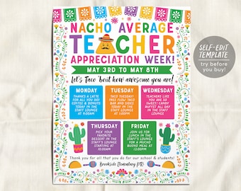 Fiesta Themed Teacher Appreciation Week Itinerary Poster, Nacho Average ...