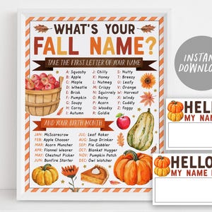 What's Your Fall Name Game With Name Tags and Sign, Fall Party Activity ...