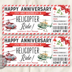Helicopter Ride Ticket Gift Certificate Editable Template, Anniversary Surprise Helicopter Experience Gift Voucher For Wife Holiday Coupon