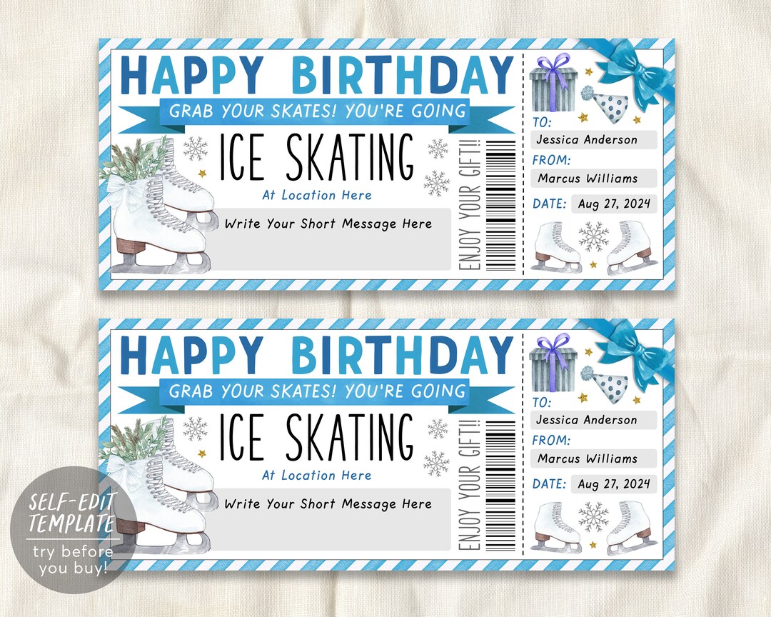 Ice Skating Gift Voucher Editable Template, Birthday Surprise Skating ...