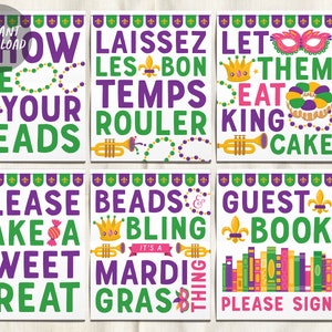 Mardi Gras Signs Decor BUNDLE For Wedding Baby Shower Birthday, Laissez Les Bon Temps Rouler, Beads And Bling Parade Fat Tuesday Decorations