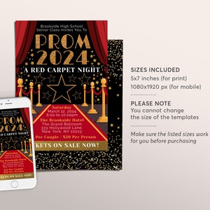 Red Carpet Prom School Dance uitnodiging bewerkbare sjabloon, Homecoming Hollywood VIP Pass Ticket Party uitnodiging, vader dochter dans afbeelding 2