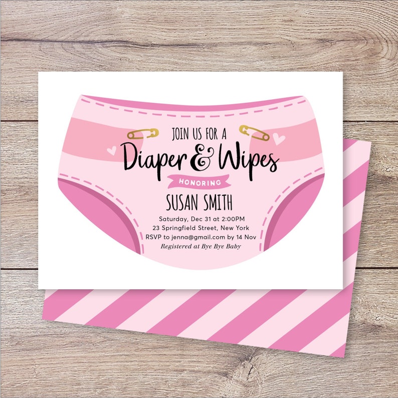 Diaper and Wipes Shower Invitation Baby Girl Shower Etsy