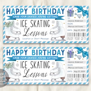 Ice Skating Lessons Gift Certificate Editable Template, Birthday Surprise Ice Skating Sports Voucher, Skating Membership Coupon Printable